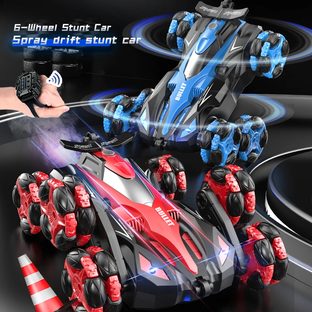 Acrobatic remote control car six-wheeled 2.4G gesture sensing 360° climbing drift spray music off-road remote control car toy