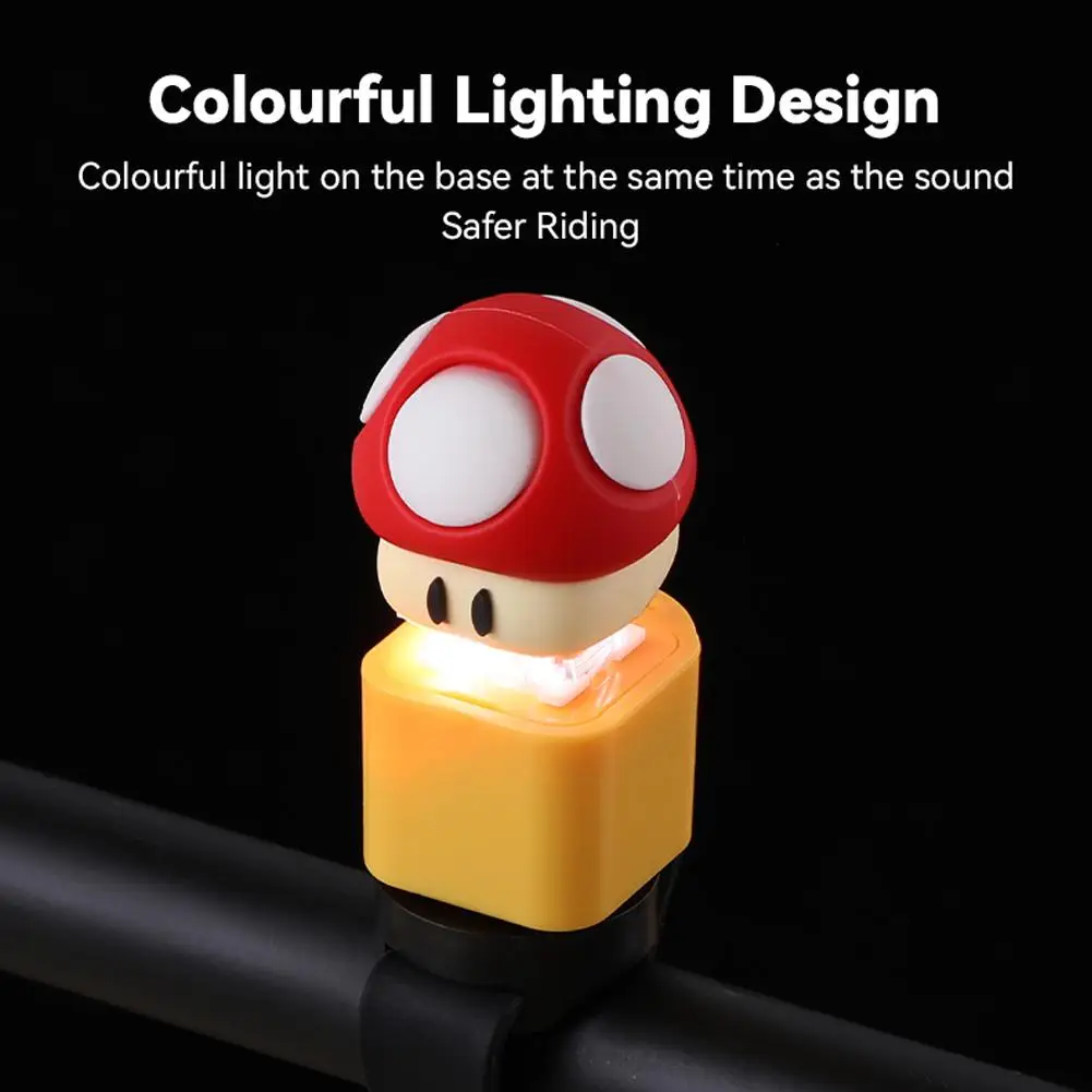 Mushroom Head Funny Bicycle Bell Colorful Gradient Light Button Coin Collection Sound Effect Creative Car Horn Bicycle Decoratio