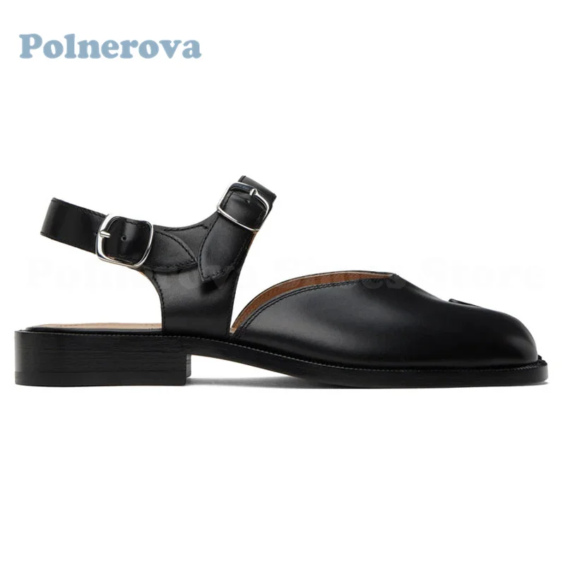 Black Split Toe Shoes For Men Luxury Brand Backless Sandals Buckle Genuine Leather British Style Summer Shoes Comfortable Shoes