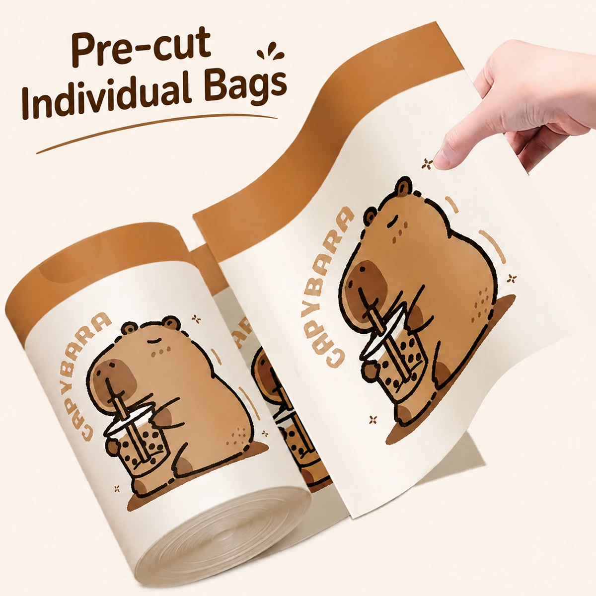 1 Roll 50pcs Drawstring Trash Bags 45x45cm,Thick Tear-Free Disposable Garbage Bag for Kitchen Home,Printed Waste Bag with Handle