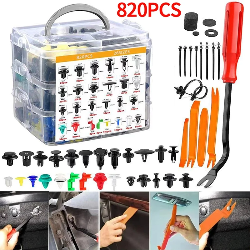 

680-820Pcs Automotive Plastic Clips Door Trim Panel Clip Fasteners ar Fastener Clip Kit Pin Rivet Bumper Door Trim Panel Repair