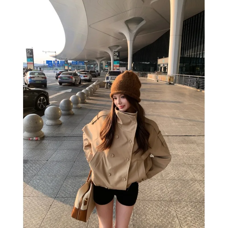 

Briti Sle, универсальное двубортное пальто с воротником-стойкой, длинное пальто Sve ort, женское осеннее пальто 202, новый модный утягивающий топ