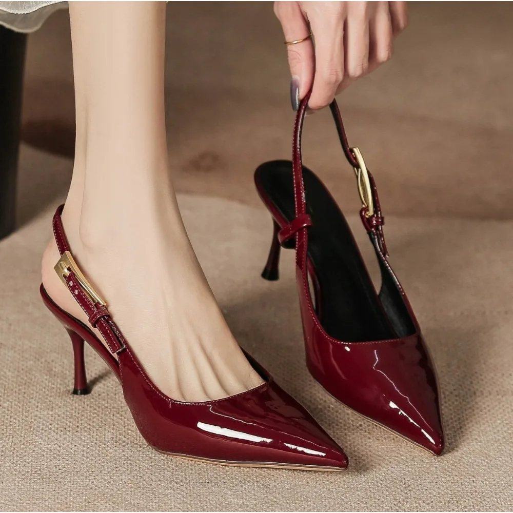 

New Brand Women Heeled Sandals Retro Rome High Heels Shoes Women High Heel Slingback INS Leather Buckle Pumps Mules