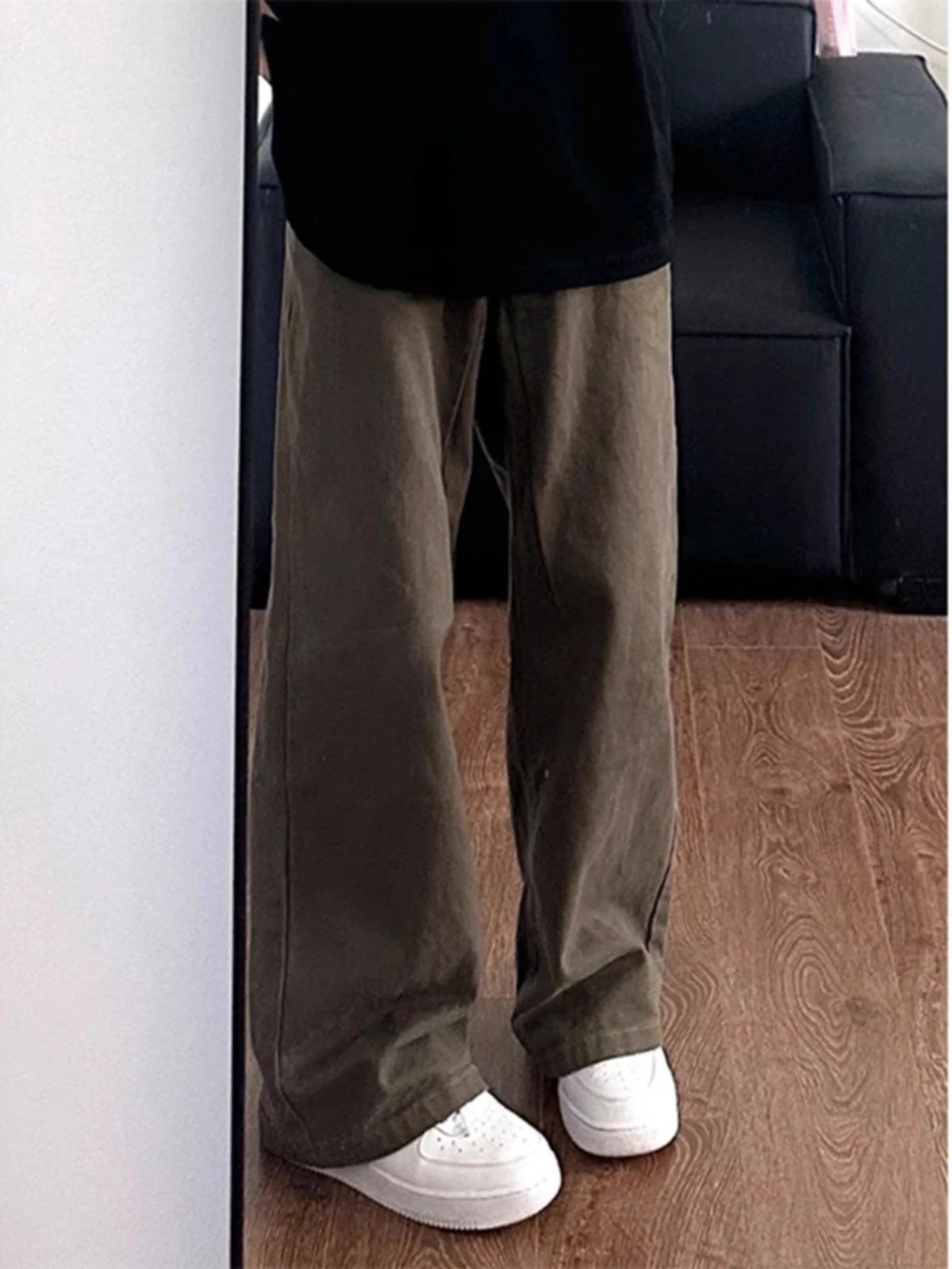 

Cé Brown Straight Leg Men's Jeans American Retro Lazy Sle Cool Haome High Waist Long Pants Casual Loose Fit Denim