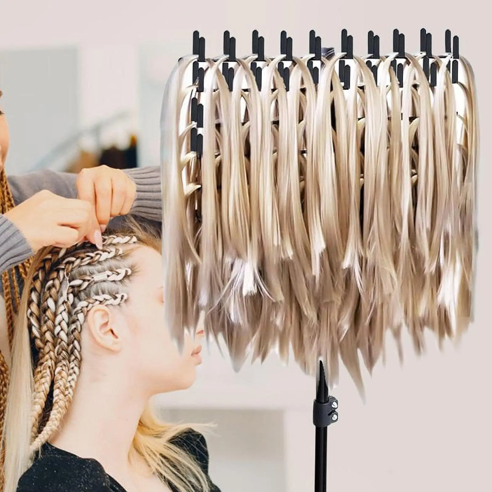 Braiding Hair Rack,Double Sided Braid Rack,144 Pegs Height Adjustable Hair Extension Holder,Separator Stand for Stylists
