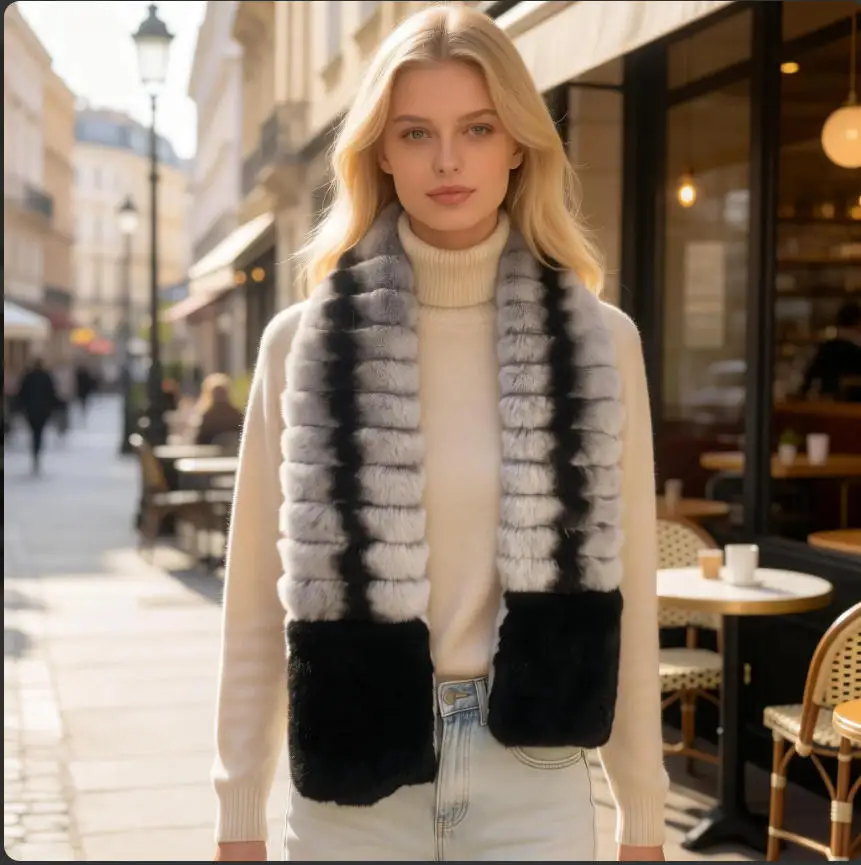 

Роскошный двусторонний длинный шарф из натурального меха кролика рекс, толстый и теплый, для защиты шеи, меховой воротник-шарф для зимы