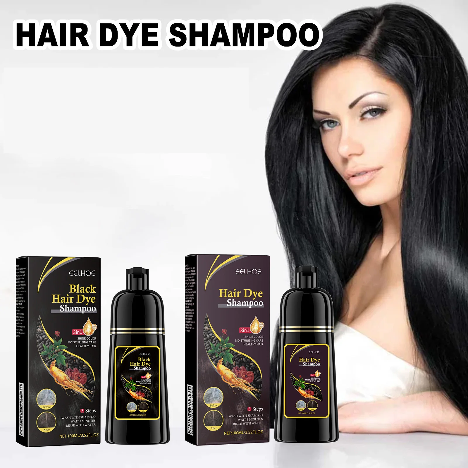 Weiß bis Schwarz Shampoo Polygonum Essence Haarverdunkelndes Wachstum Anti Haarausfall Ölkontrolle Pflegendes Shampoo für Männer Frauen 100 ml