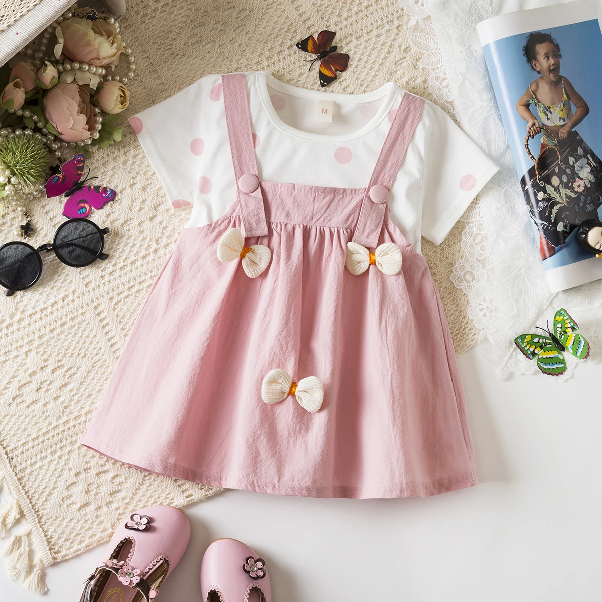 

Baby Girls Polka Dot Cotton Dress with Bow Short Sleeve Summer Casual Play Dress 0-2 Years Lovely Daily Wear