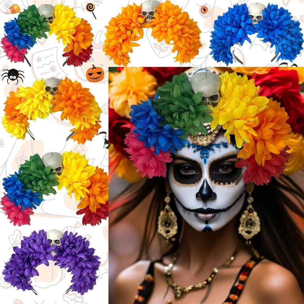 

Fashion Spider Skull Halloween Headpiece Party Costume Hair Accessories Flower Headbands Mexican Rose Flower Crown for Women