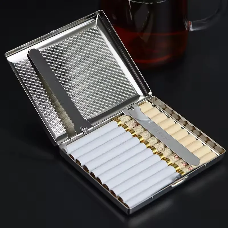 

Premium Nickel-Plated Brushed Stainless Steel Cigarette Case: Portable Metal Tobacco Storage Box – Essential Smoking Accessories