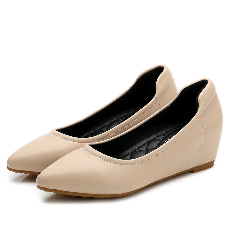 Beige Comfy elegant wedges women pumps bridesmaid Teenagers girls office Black matte nude leather elegant shoes College girls