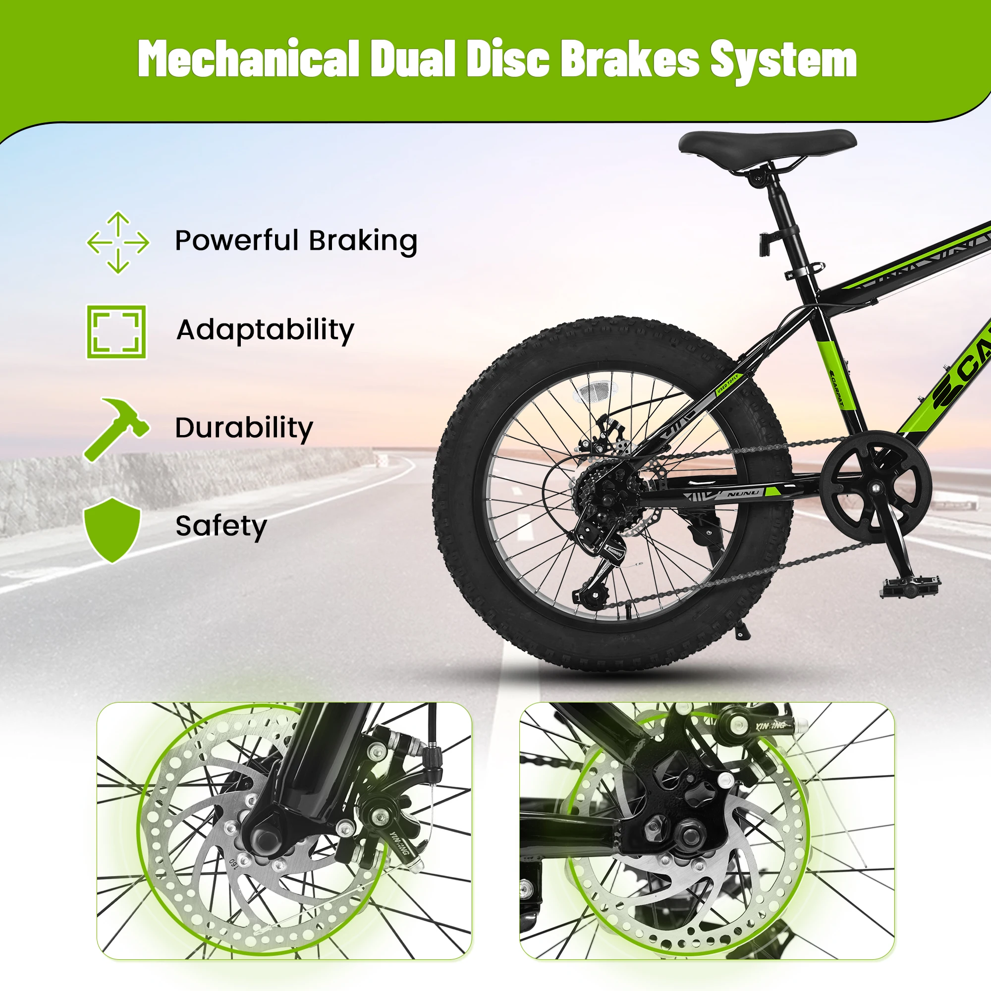 Ecarpat 20 x 4.0 Inch Tire Kids\' Bike, Wide Fat Tire Mountain Bike, 7 Speed for Boys Girls Children Kids\' Bicycles, Steel Frame