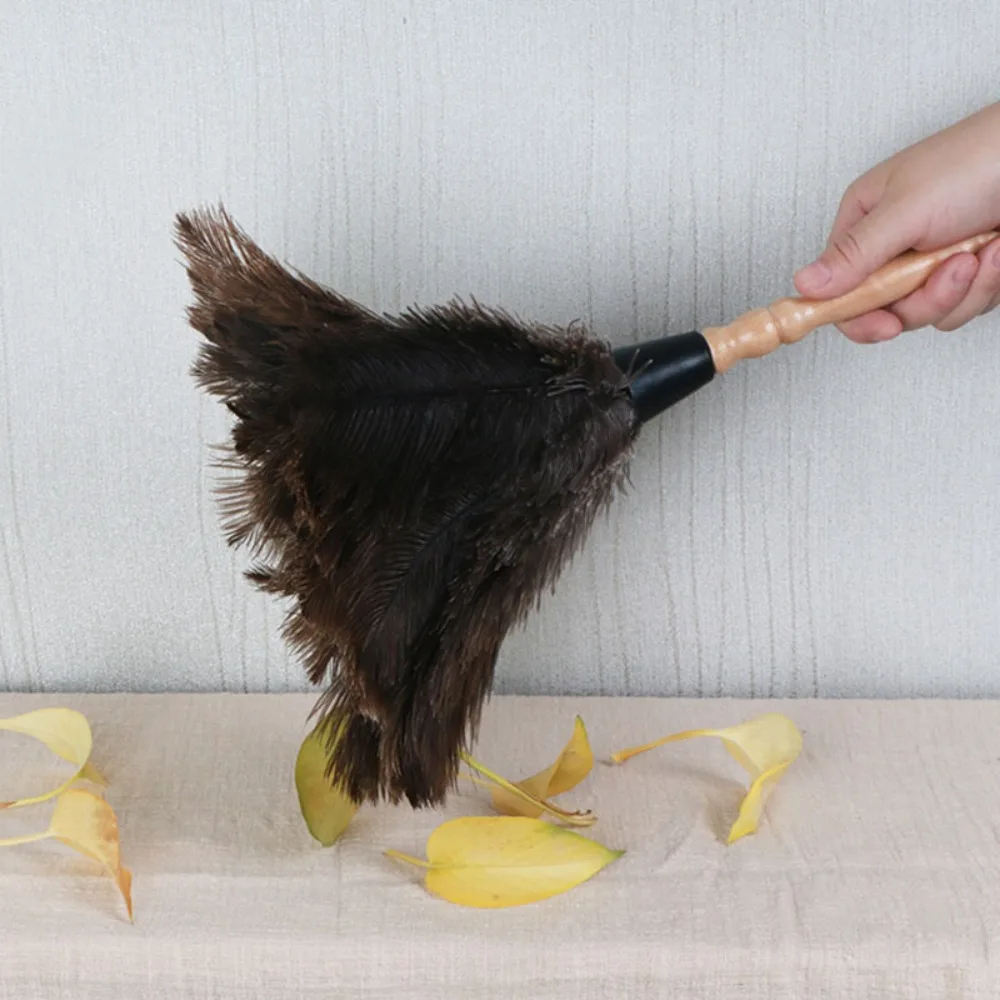 Dust Removal Cleaner Wooden Hand Feather Duster Household Dust Removal Ostrich Feather Fur Brush Duster Ostrich Feather Brush