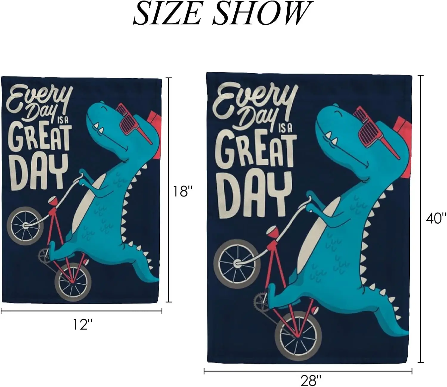 ColourLife Garden Flag Cute Dinosaur On Bicycle Seasonal Holiday Yard House Flag Banner 12x18in Decorative Double Side Flag