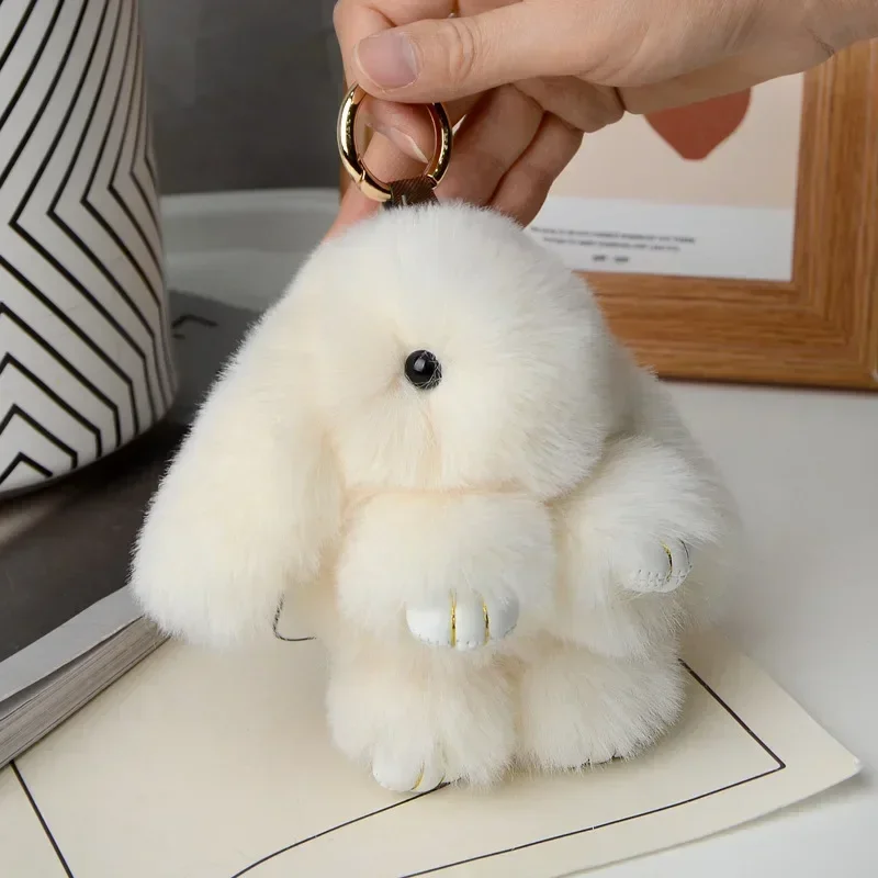 Rabbit keychain ring fluffy fur fluffy rabbit rabbit small accessory keychain charming and cute keychain on bag car key pendant