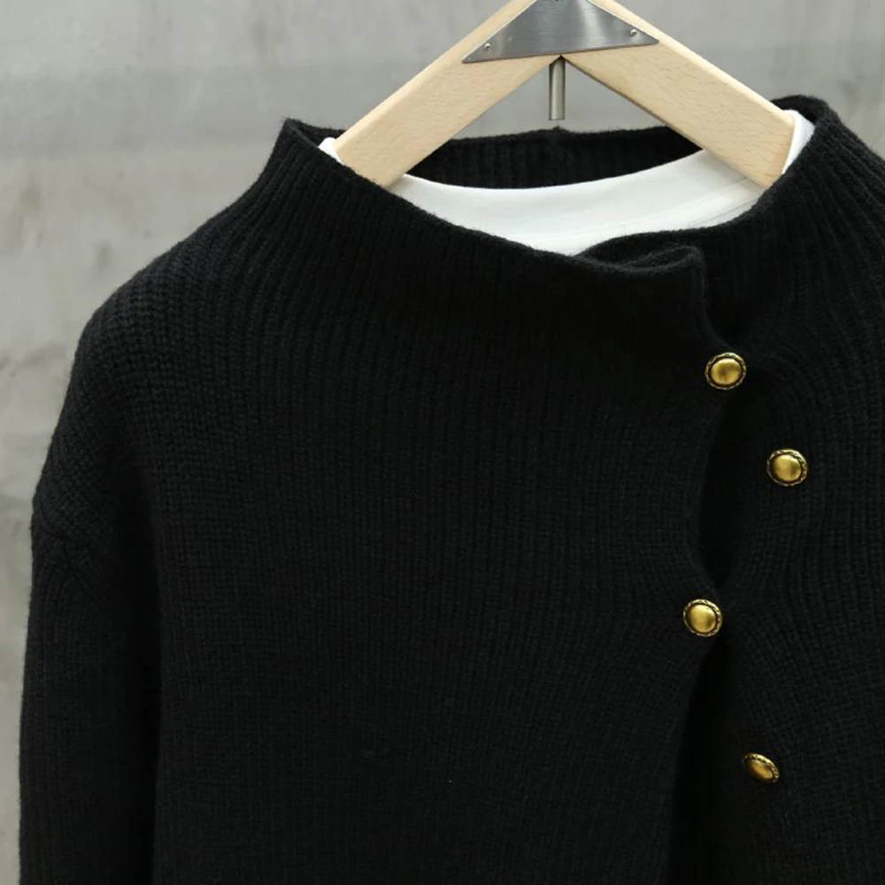 Mens Sweater Irregular Button Casual Knitted Sweater Streetwear Fashion Youth Campus Trend Long-Sleeve Male Tops Men'S Clothing