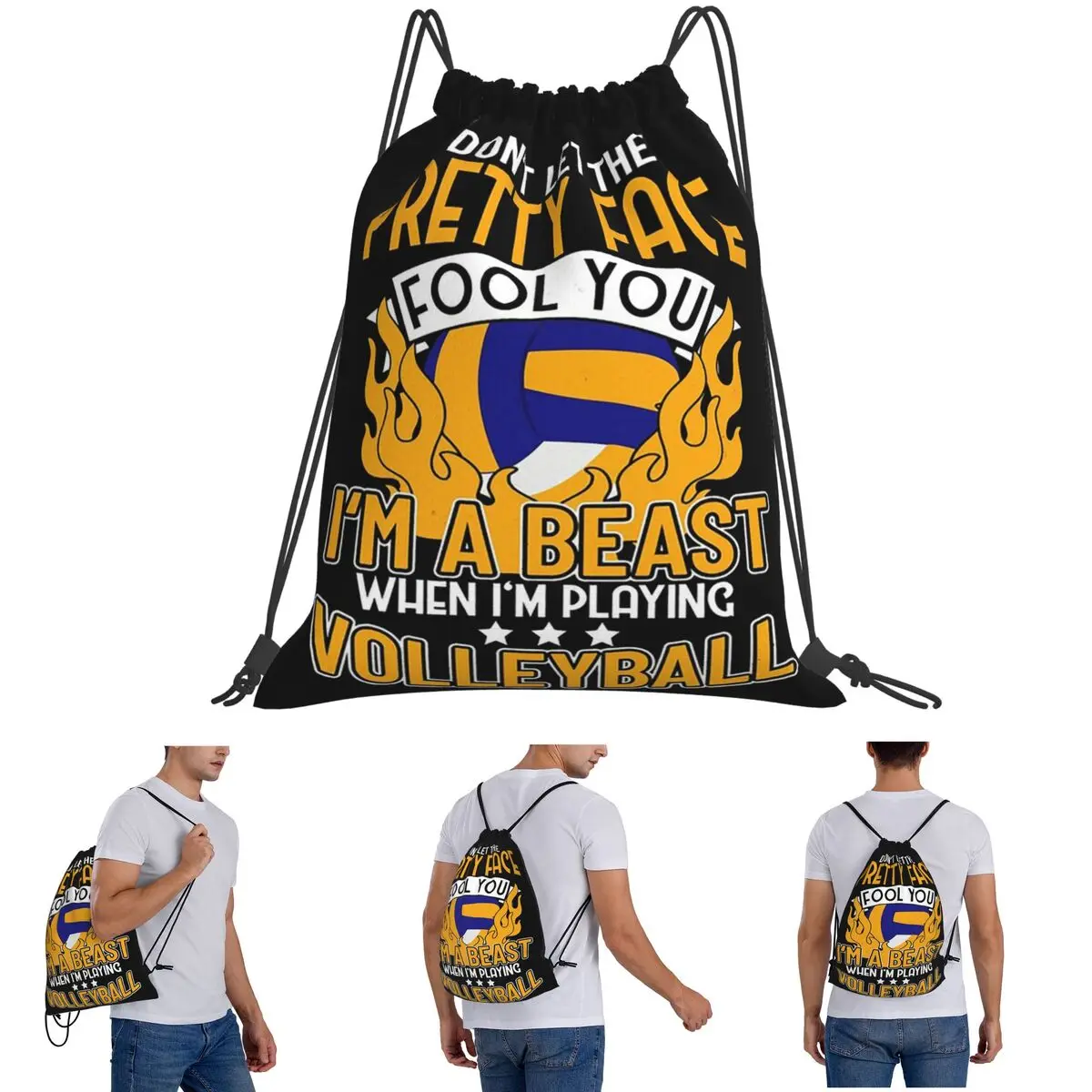 I'm A Beast When I'm Playing Volleyball Backpacks Multi-function Drawstring Bags Sports Bag Book Bags for Man Woman School