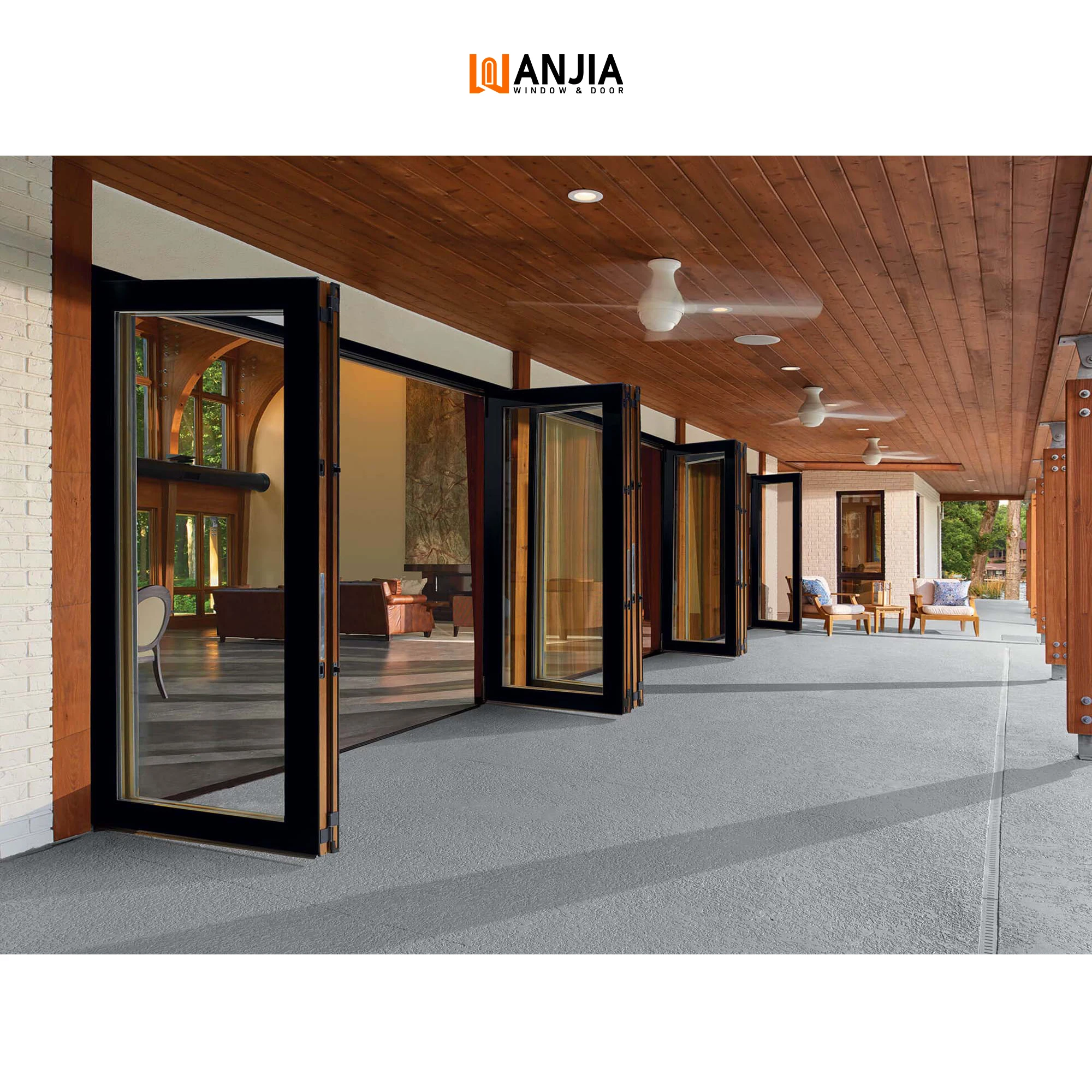 Wanjia Akkordeon Türen Design Terrasse Bifold Tür Aluminium Falttüren Sonder größen