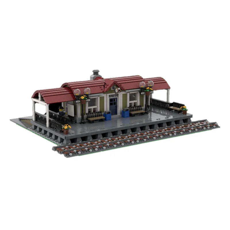 MOC-92280 도시 기차역 거리 장면 빌딩 블록 모델, 3348개 조각, 소년과 어린이를 위한 생일 빌딩 장난감