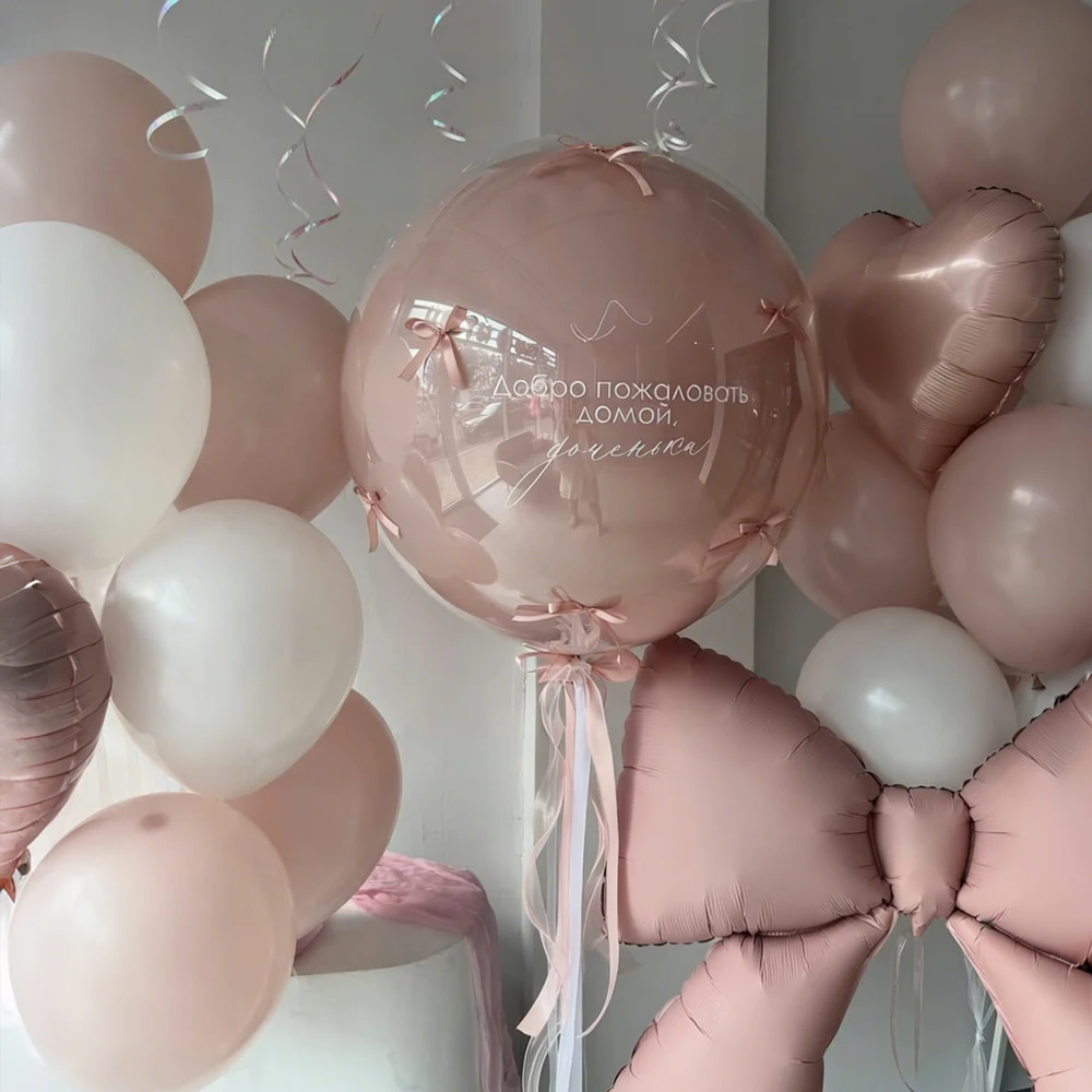 Rosa Schleifenballon-Set Transparente BOBO-Ballons mit Rosa Schleifenband für Geburtstag, Hochzeit, Babyparty, Muttertag Ballondekoration – Detail 6
