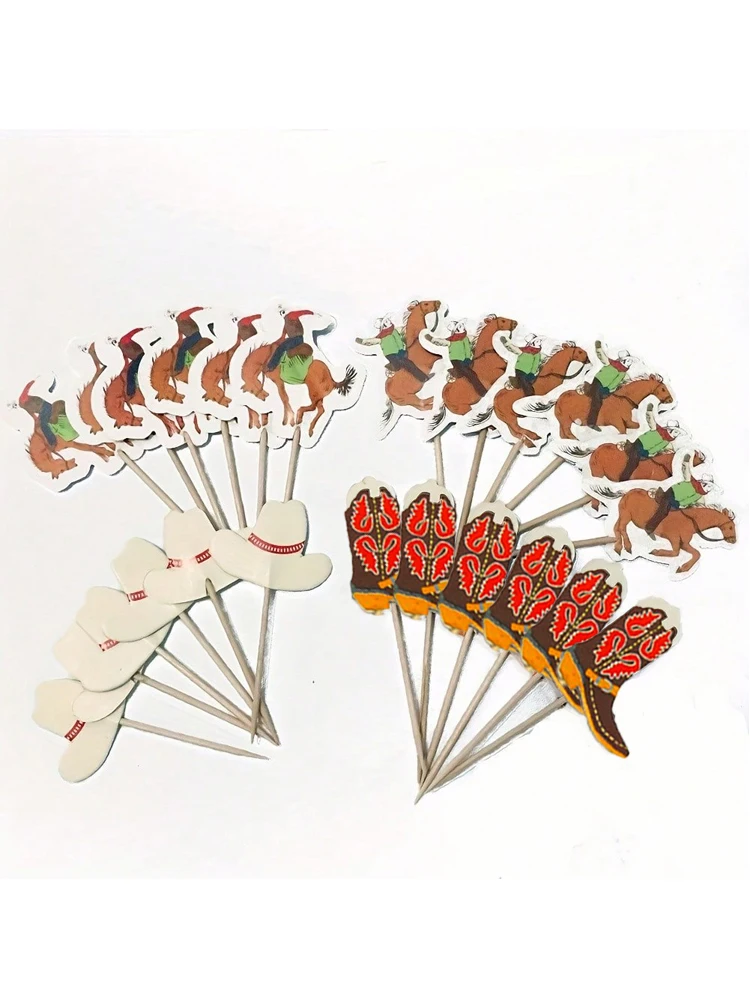 24/48 Stück Pappbecher mit West-Cowboy-Motiv, Kuchendeckel, Picks, Kucheneinsatz, dekoratives Mithelfer, Geburtstag, einzelne coole Partydekorationen