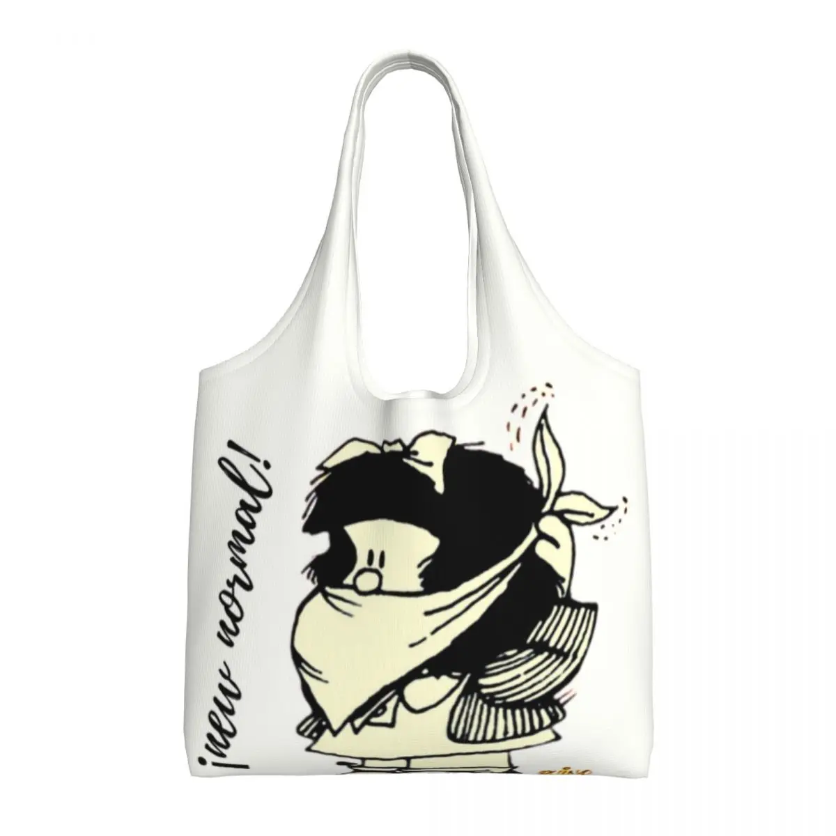 Custom Fashion Printed Quino Mafalda Shopping Tote Bag Washable Canvas Shoulder Shopper Funny Manga  Bags Handbag