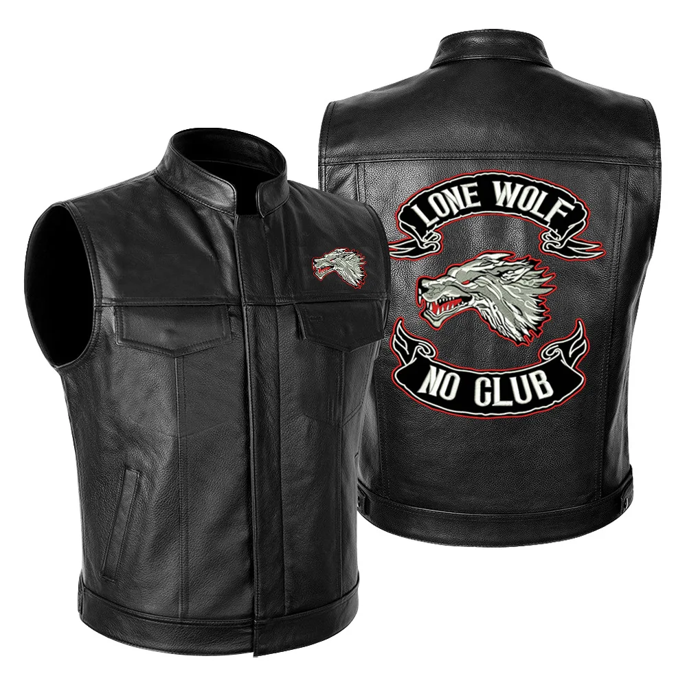 Black Men Motorcycle Rider Vest  Fashion Printed Wolf Warrior Autumn Winter Motorbike Male Leather Waistcoats Trendy