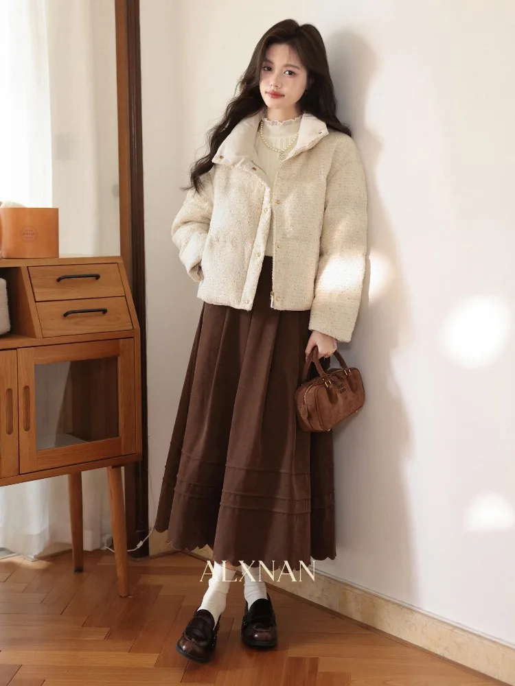 ALXNAN Damska Zimowa Kurtka Puchowa Parka Ocieplana Gruba Ciepła 90% Puch Kaczy Nowa Wodoodporna Modna Odzież Wierzchnia Damska 2025 L59139