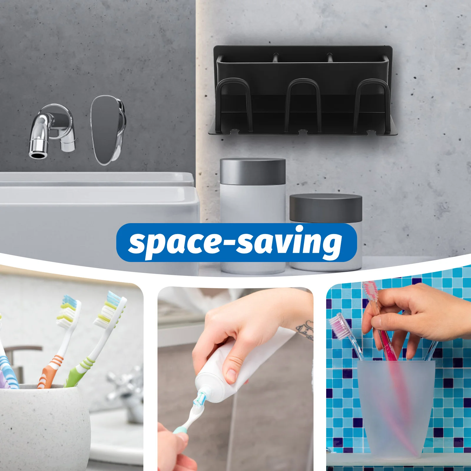 الحمام جدار فرشاة الأسنان رف الألومنيوم حامل فرشاة الأسنان متعددة الوظائف معجون الأسنان كأس التخزين المنظم توفير المساحة #5