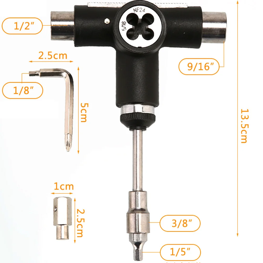 T-Type Socket Wrench All In One Skate Tool Heavy Duty Multi-Function Ratchet For Skateboards Longboards Portable Repair Riding