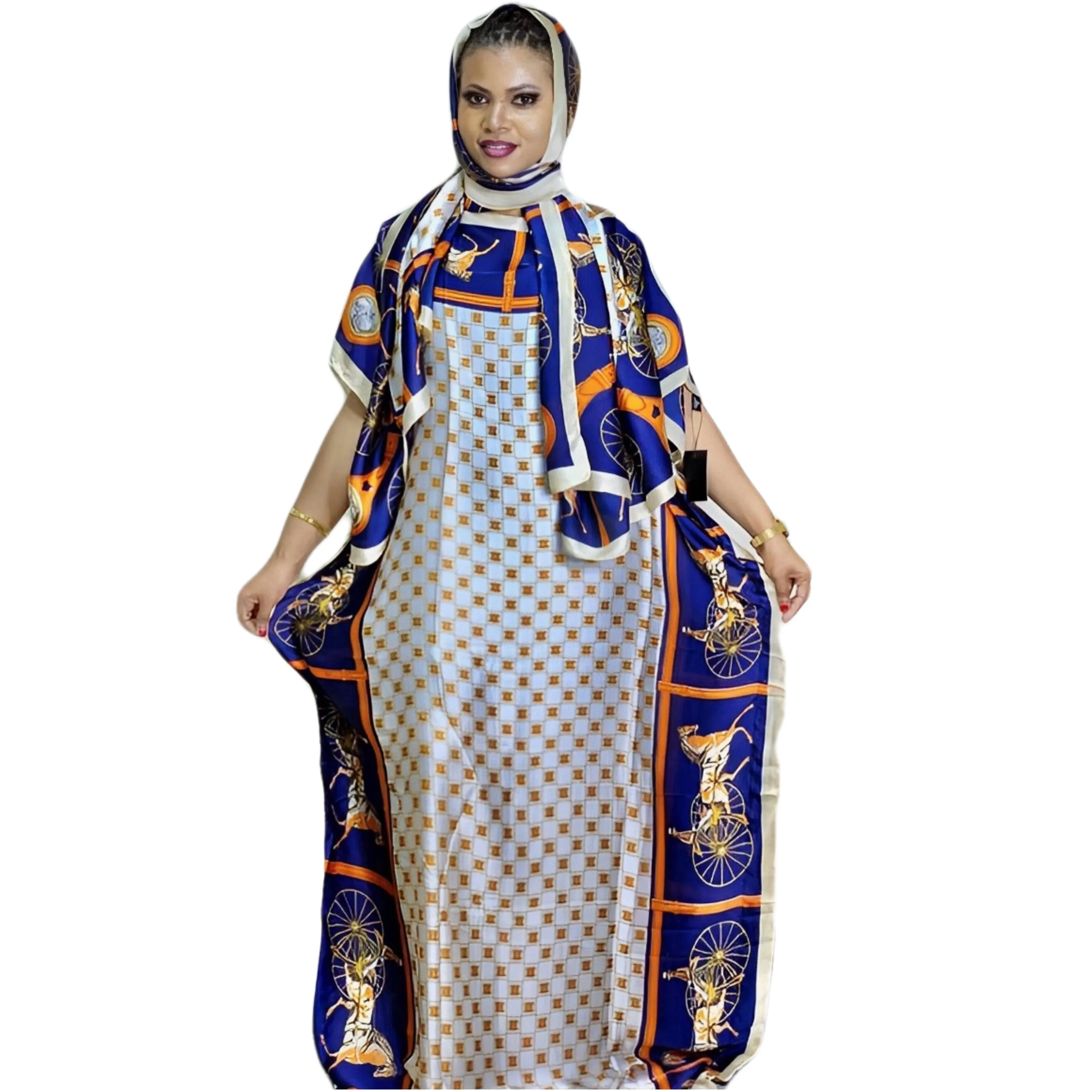 

Print Batwing Sleeve Round Neck Maxi Plus Size Modest Kaftan Dress