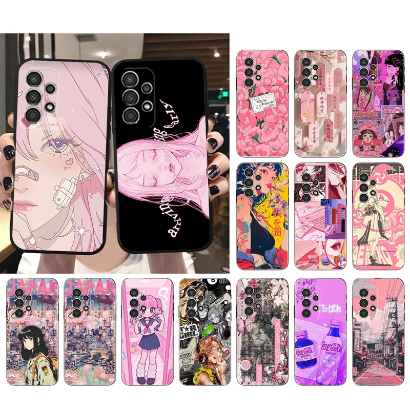 

Phone Case For Samsung A17 A55 A16 A56 A35 A15 A53 A54 A33 A34 A25 A05S A52 A52S A07 A26 A06 Pink Japan aesthetic Anime