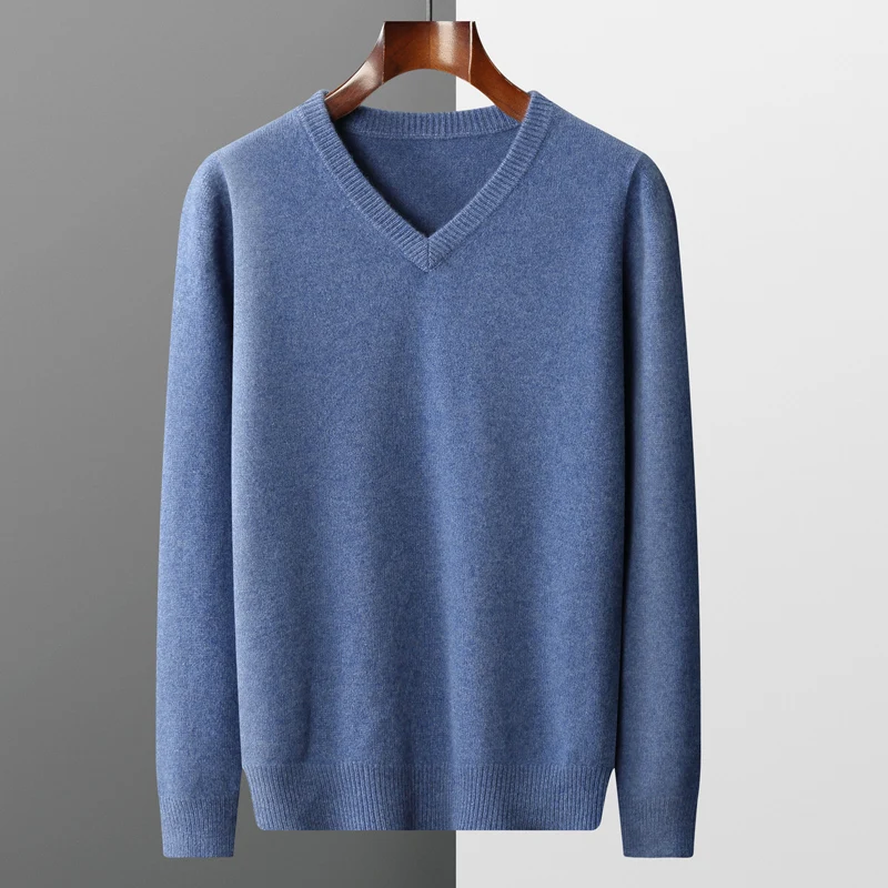 

Autumn and winter new 100% Merino wool men's V-neck pullover thickened warm knit casual loose cashmere sweater jacket