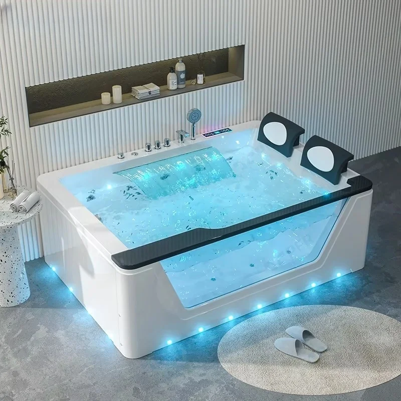 Modern 1.7m White Acrylic Freestanding Bathtub Eco-Friendly Drainer Massage Air Bubble Feature Hotel Bathroom Included