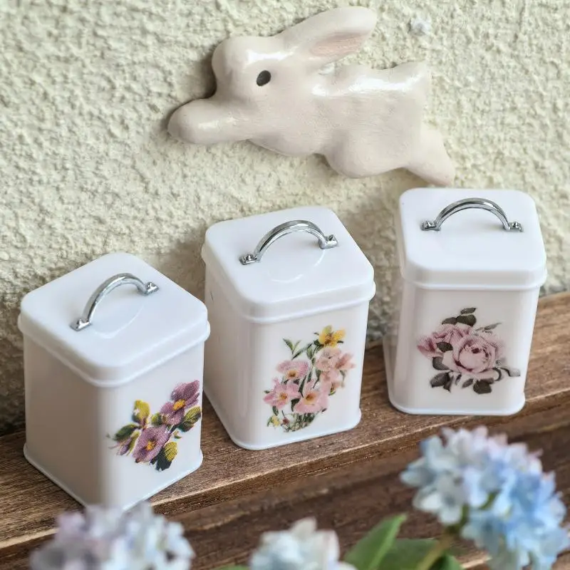 ✰✪3Pcs/Set Mini Kitchen Storage Container Square 1/6 Scale Miniature Dollhouse Coffee Bean Tin For Doll Accessories Toy view 3