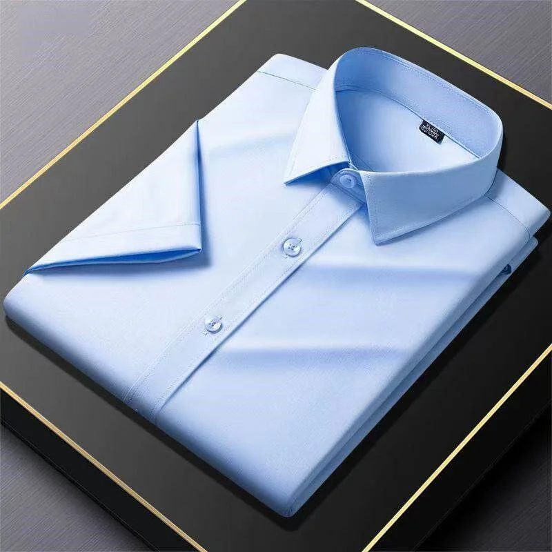 Large Size Men's Summer Shirt Long Sleeve Iron-Free Business Formal Wear Polyester Fiber Slim Fit Short Sleeve College Style
