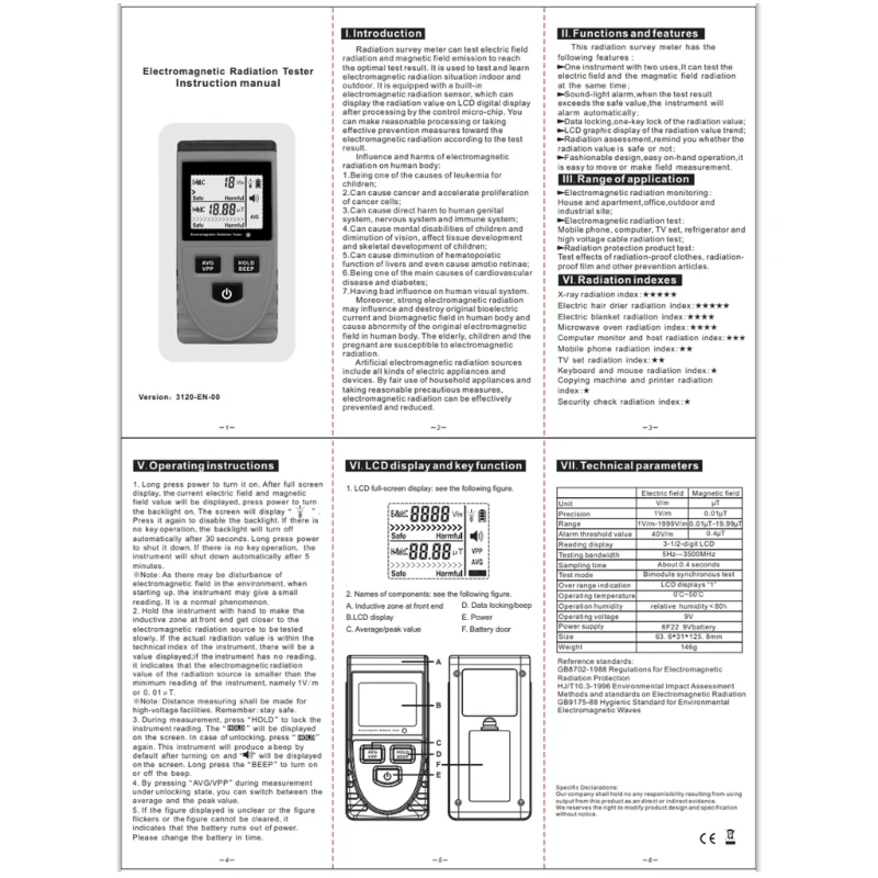 Radiation Dosimeters EMF Meter Electromagnetic Radiation Detectors High Precisions Radiation Tester