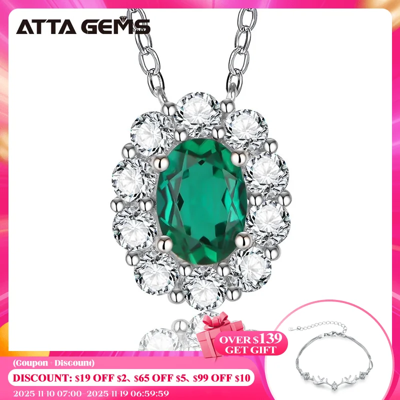 

ATTAGEMS Vintage 100% 925 Sterling Silver 7*5 MM 1CT Emerald Created Moissanite Gemstone Pendant Necklace Fine Jewelry Wholesale