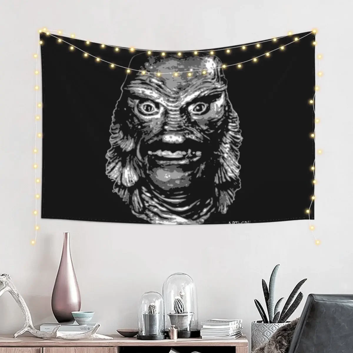 The Creature from the Black Lagoon (Black + White) Tapestry Bedroom Decor Aesthetic Decorative Paintings Tapestry