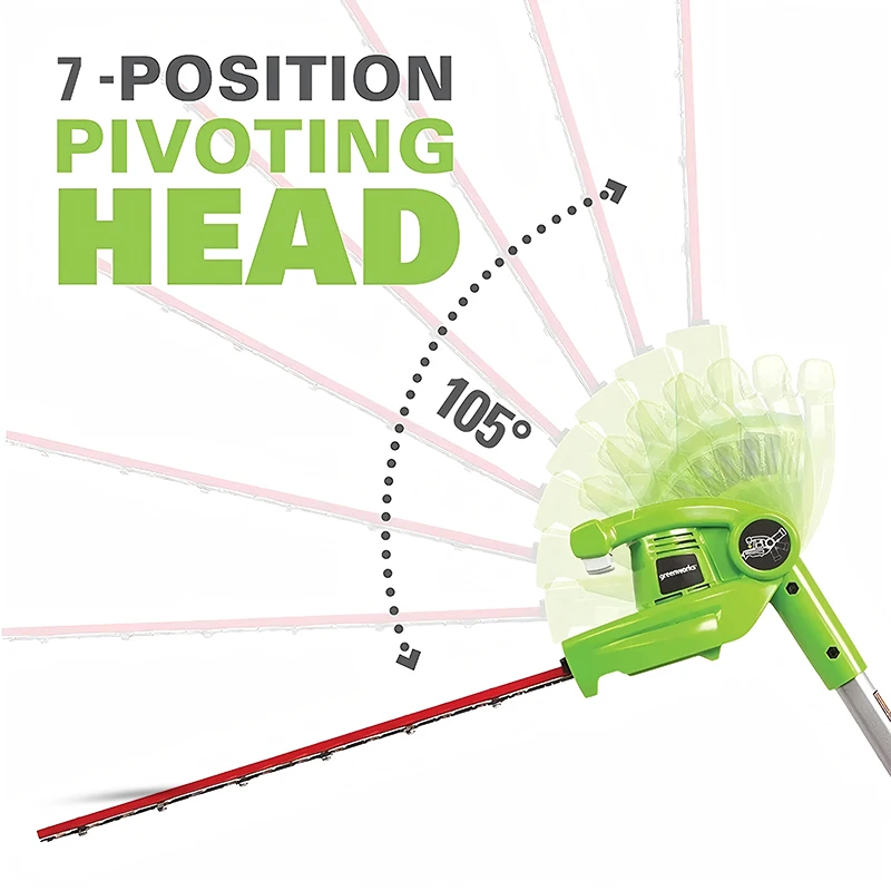 Greenworks 24V 2-in-1 Pole Saw and Hedge Trimmer with Shoulder Strap 8inch Polesaw and 51cm Trimmer with 2Ah Battery and Charger