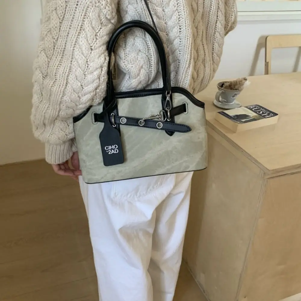 

Elegant Pure Color Belt Shell Handbag Korean Style Luxury Retro Underarm Bag Shoulder Bag Large Capacity Commute Tote Bag Winter