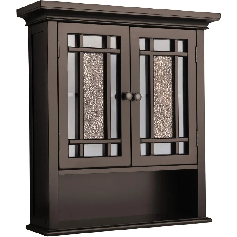 

Windsor Over The Toilet Removable Wall Medicine Cabinet with 1 Fixed and 1 Adjustable Shelves 3 Storage Spaces 2 Glass Mosaic