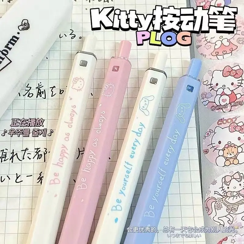 Sanrio Hello Kitty Cartoon Cute Innovative Fun Square Pen Ins Press Gel Pen Simple Student Brush Exam Smooth and Quick Drying