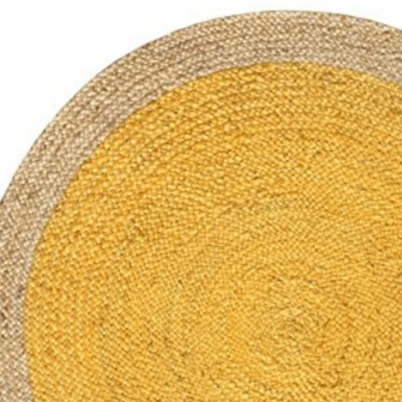 Natural Jute 90x90 Cm Round Rug Fiber Handmade Carpet for Living Room Decorative Yellow Brown Border Home Decor