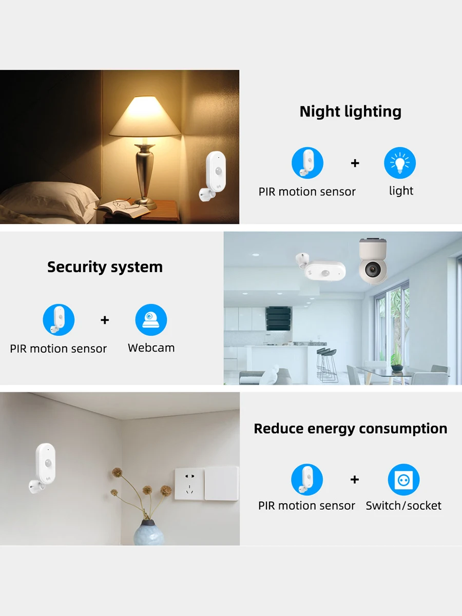 Tuya WiFi PIR Motion Sensor Human Body Detect Sensor Smart Life 80dB Sound Infrared PIR Sensor with Timing Arm/Disarm Function