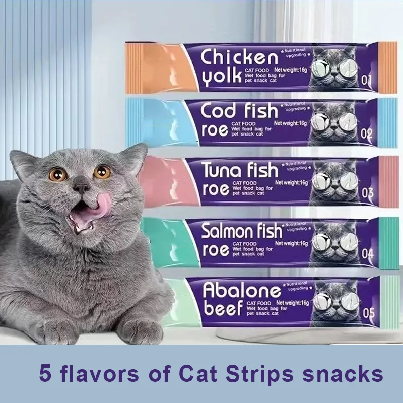 30 Strips Pet Snacks Cat Strips Young Cat Wet Food Pack Cat Liquid Snacks Nutrition Tuna Salmon Formula Mixed Flavor 16g/Strips