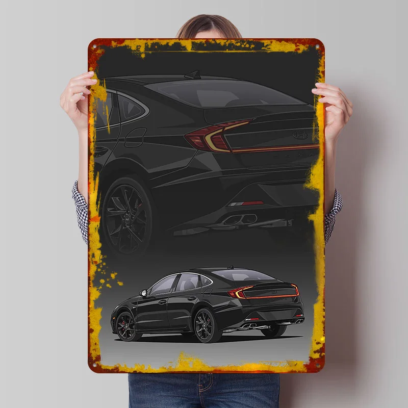 

Черный корейский автомобиль Hyundai Sonata N Line: Постер с принтом, индивидуальный дизайн, ретро-винтажные металлические таблички для декора дома и комнаты