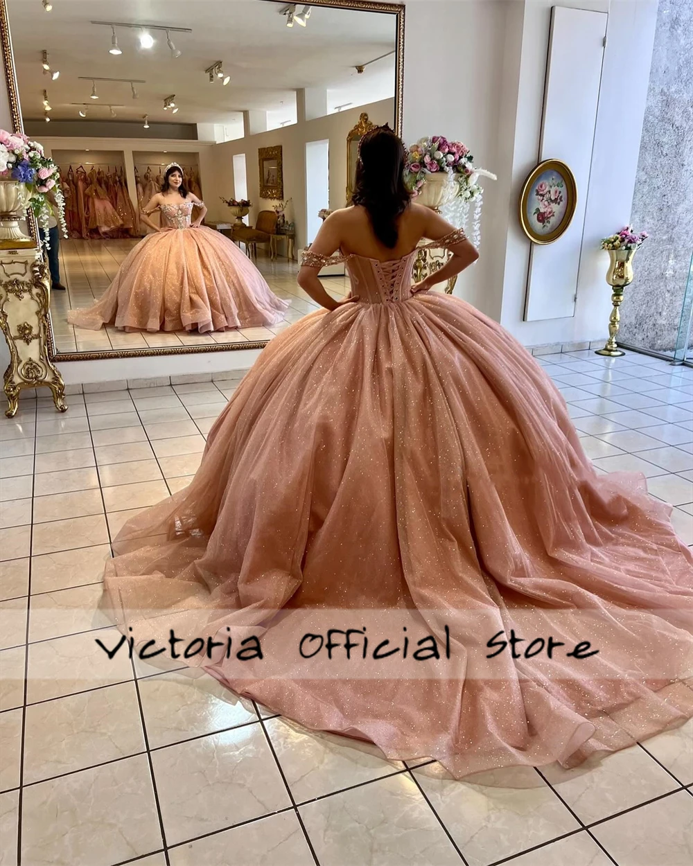 Shinning Ball Gown Pink Lace Appliques 15 Dress Quinceanera 2024 Off The Shoulder Quince Dress Formal Occasion Gowns Sweet 16