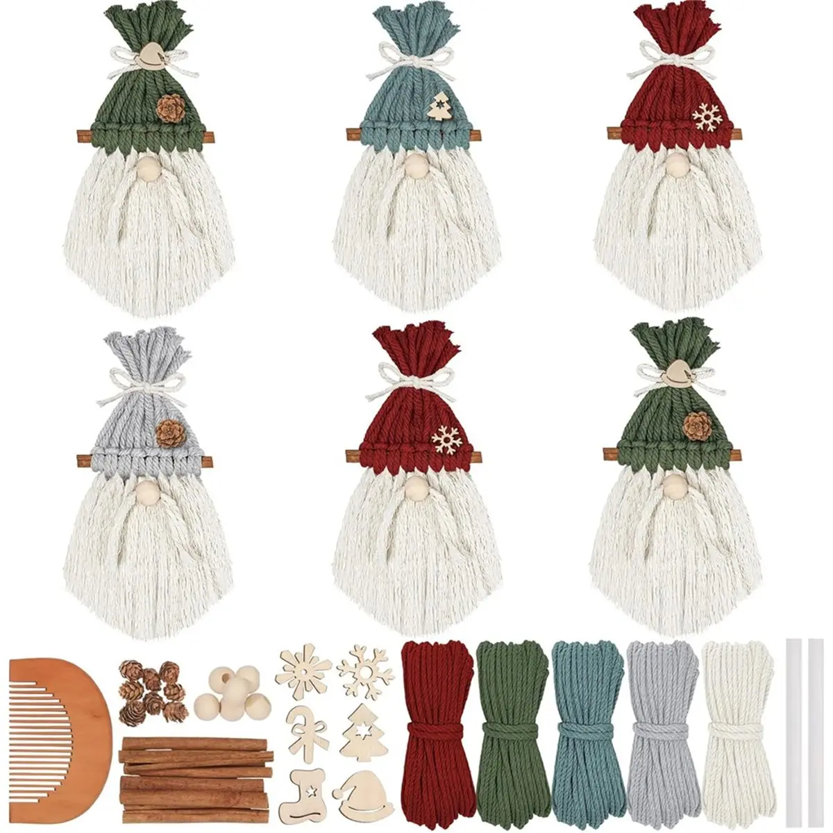 Best sales 2026 6 Pcs DIY Christmas Macrame Gnomes Santa Claus Kit, for Xmas Tree Holiday Party Decor with Instruction