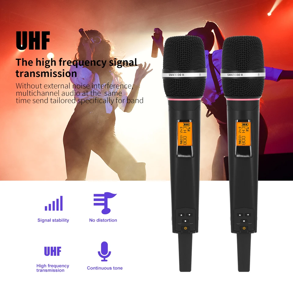 ERZHEN Professional  wireless microphone high-end handheld headset collar clip 9000G dual channel stage performance, karaoke OK